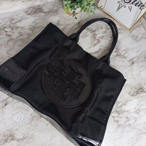 TORY BURCH ELLA tote bag black nylon and patent leather